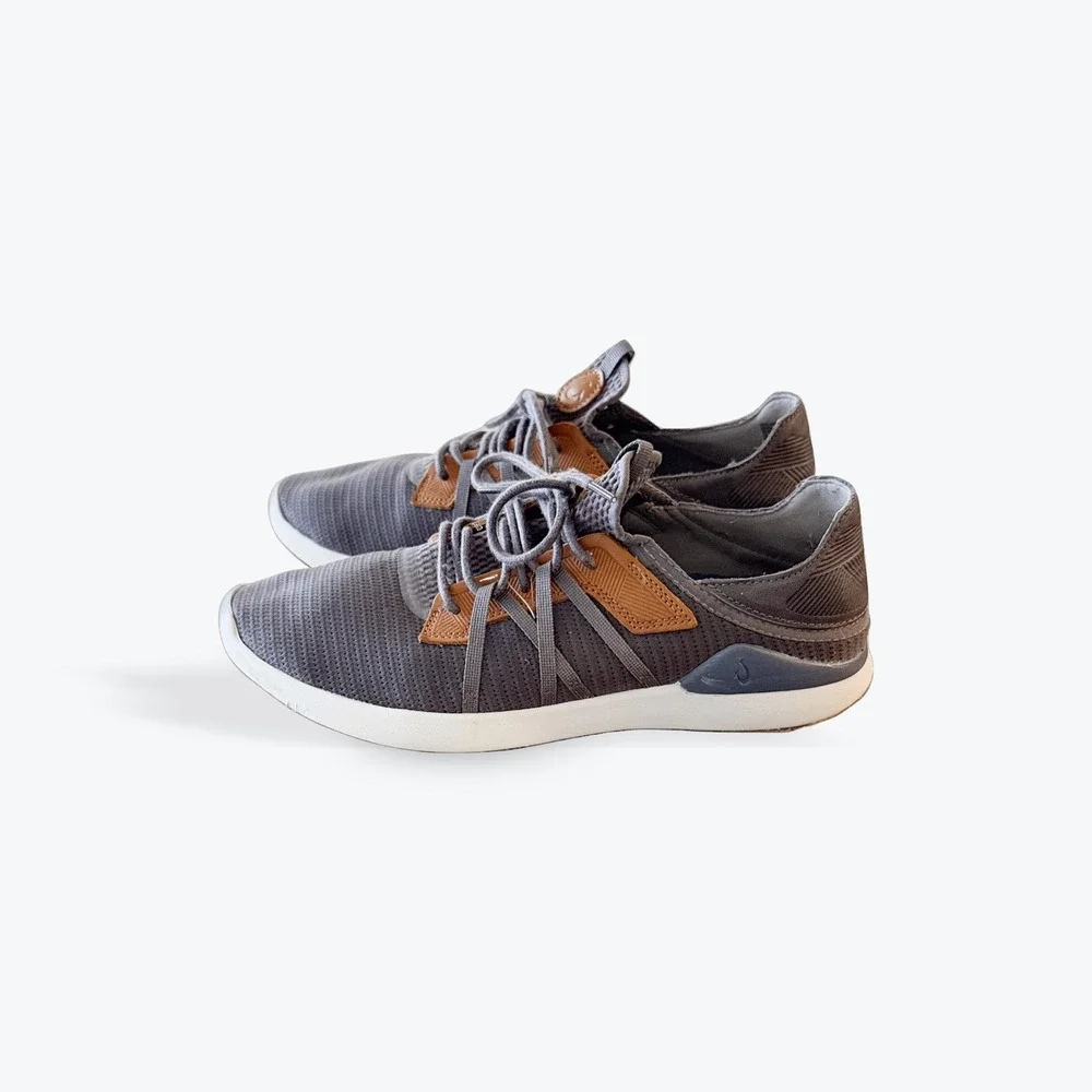 OluKai Mio Li Mens 12 Charcoal Burnt Terracotta Mesh Leather Sneakers 10440-PVVV